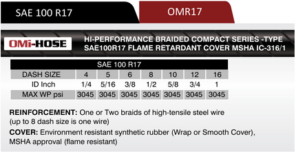 R17-06 | 3/8" R17 Braided Hydraulic Hose, 3045 Max WP PSI
