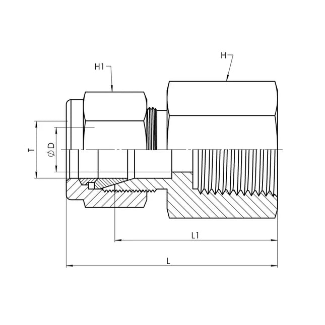 SS-IN2405-10-08 | 10 IN - 08 FP Straight Connector, Stainless Steel