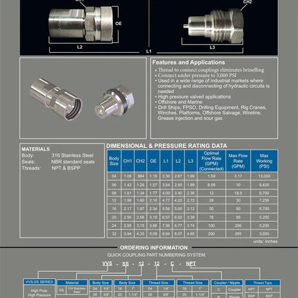 VVS-SS-08-08C | VVS-SS Series, 1/2" High Pressure Screw Type Coupling with 1/2" NPT Female, 316SS