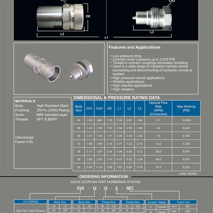 VVS-06-06N | 3/8" Nipple Body x 3/8" NPT Threads