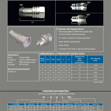 VV-06-06N-NPT | 3/8" Nipple screw type body with 3/8" Female NPT threads