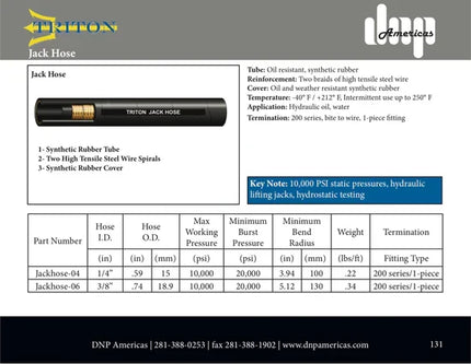 Jackhose-04-Reel | 1/4" Jack Hose, 10,510 PSI, Continuous Reel